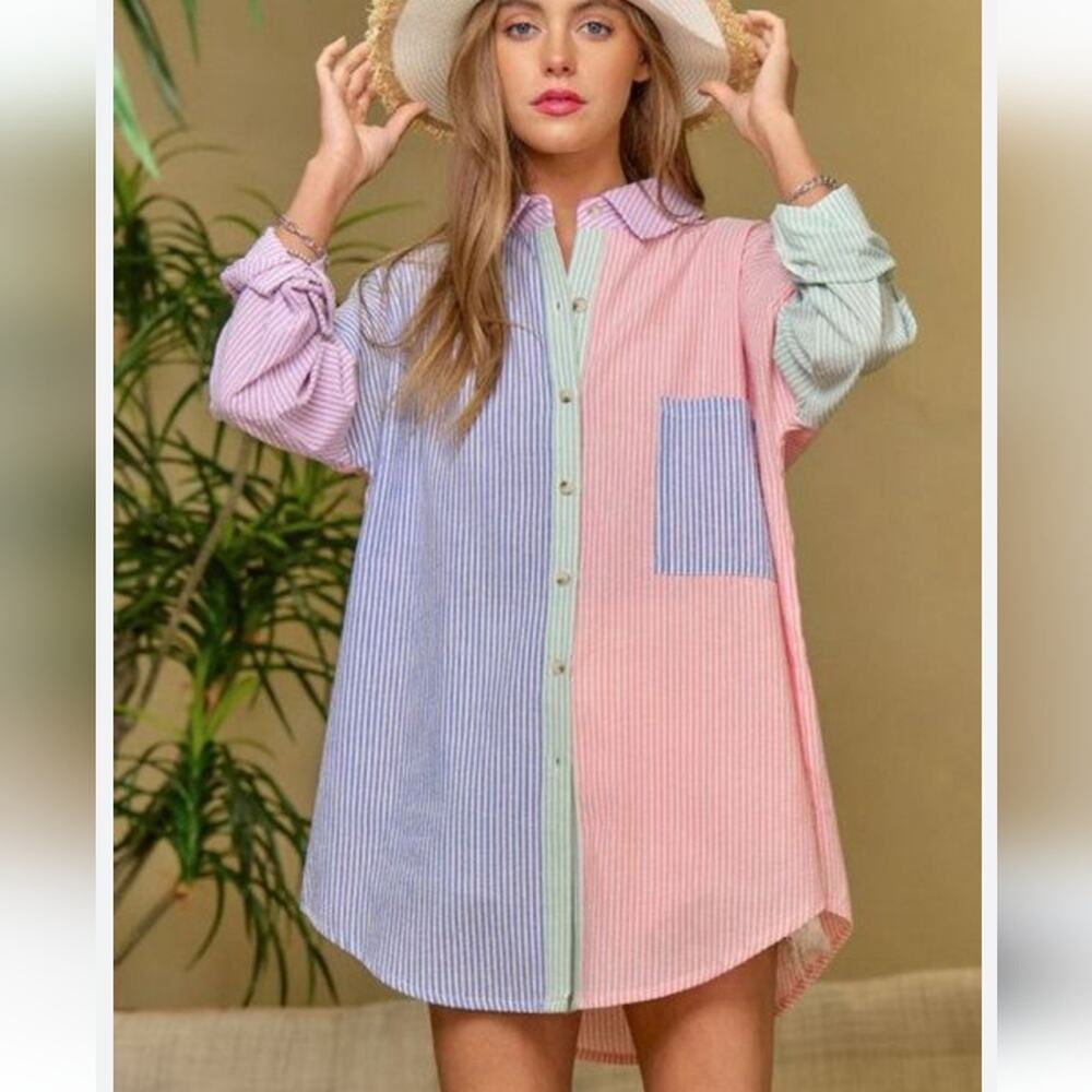 Davi & Dani Multi Color Striped Button Down Shirt… - image 1